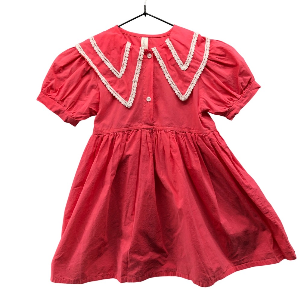 Sweet Tea Peter Pan Collar Dress Girls 6 Pink Cotton Lace Puff Sleeve Prairie